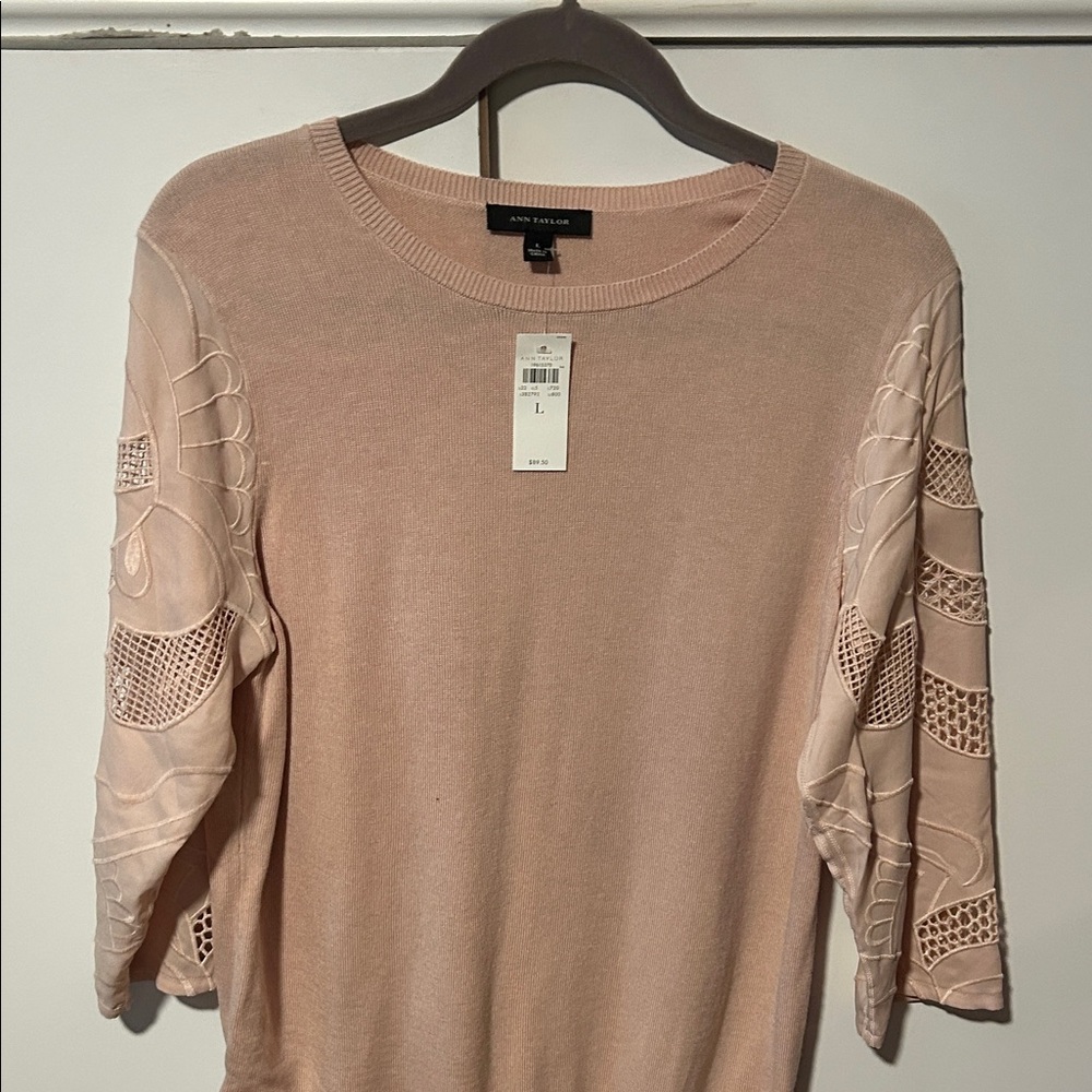 Ann Taylor Women's Blush Top with Lace Sleeves